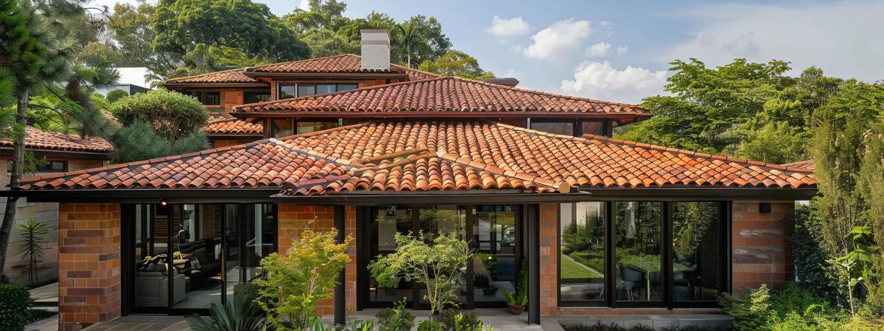 Residential home with a terracotta tile roof surrounded by a garden, showcasing aesthetic flexibility and thermal mass benefits