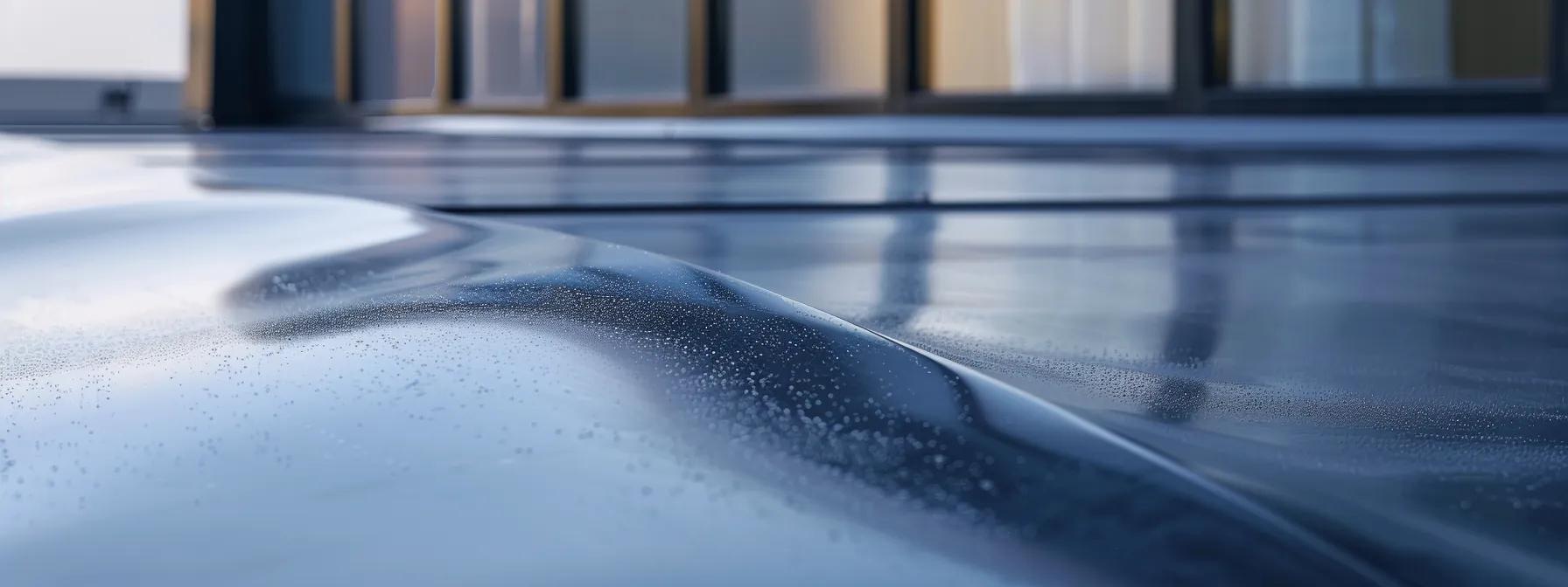 Close-up of fibreglass roofing application showcasing seamless finish