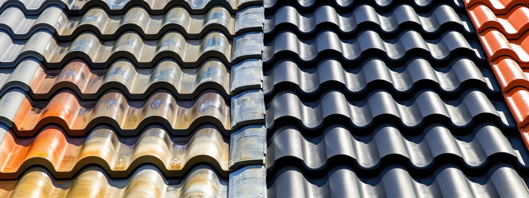 Display of roofing materials suitable for Brisbane homes including Colorbond steel and concrete tiles