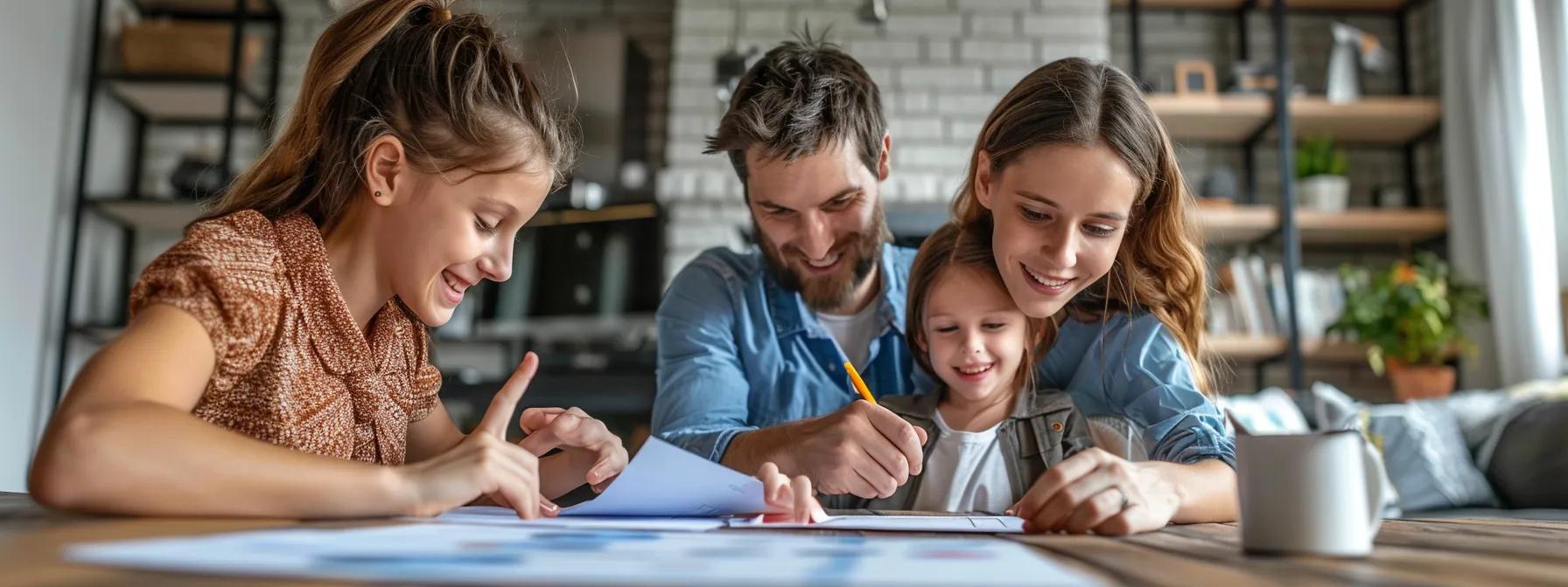 Family budgeting for a new roof while reviewing quotes at a dining table
