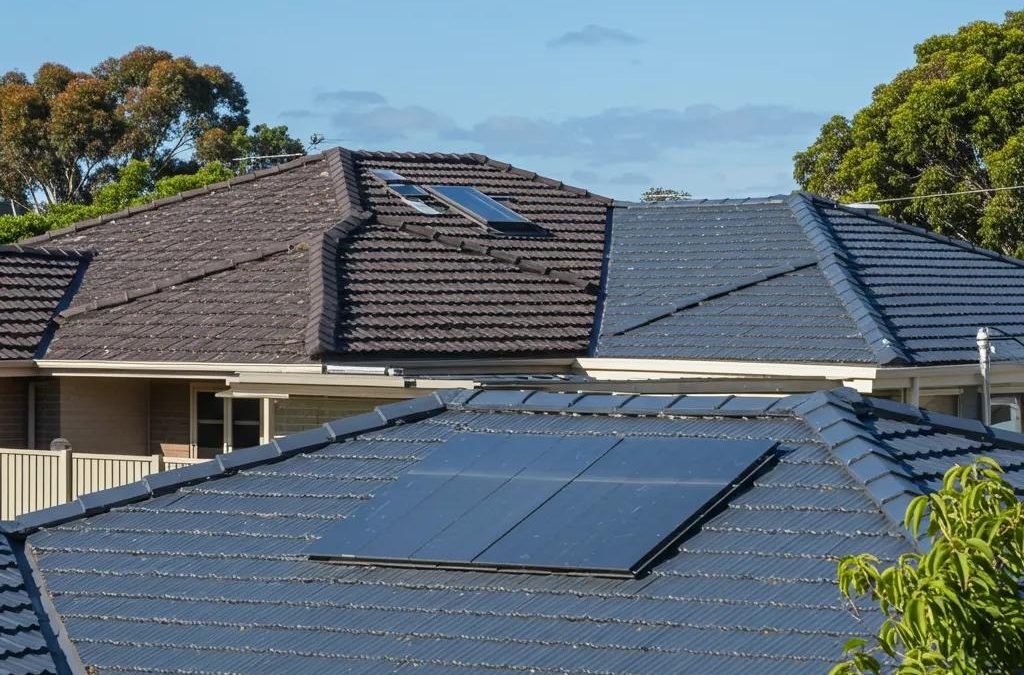 Comparison of asphalt shingles and slate roofing on Brisbane homes, highlighting material textures and colors