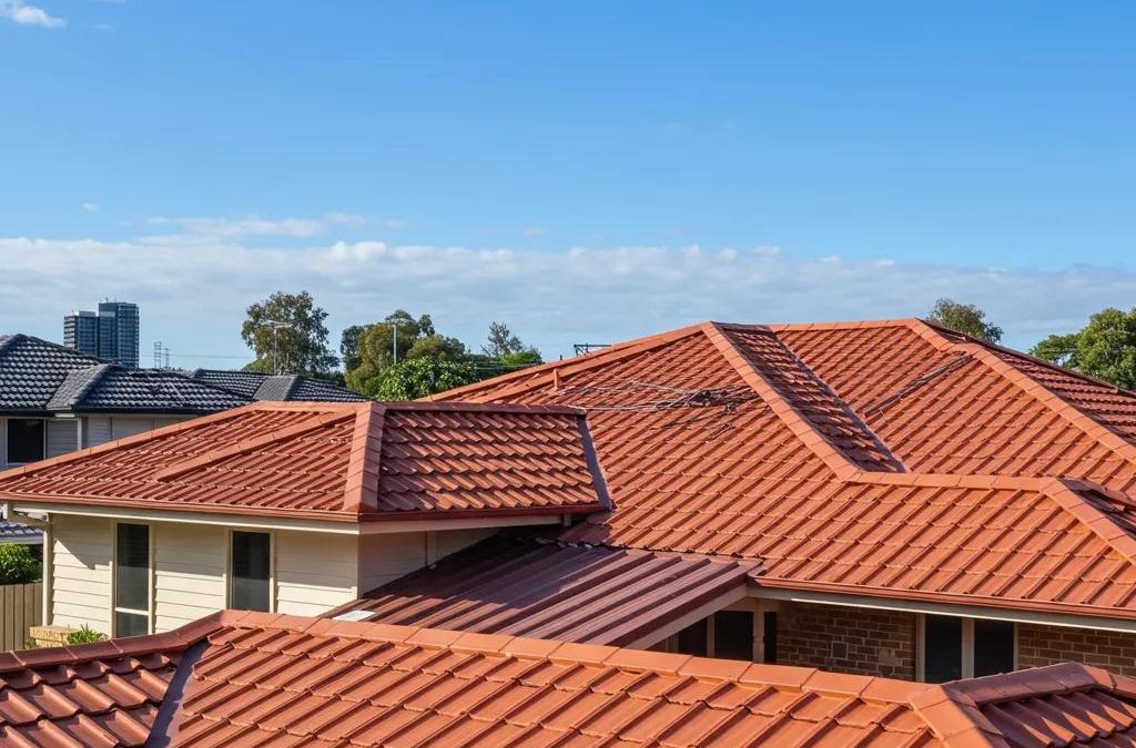 Newly installed residential roof in Brisbane showcasing Colorbond steel and terracotta tiles