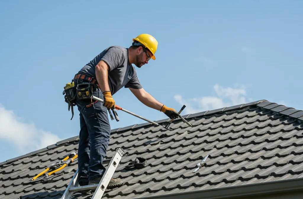Professional roofing contractor inspecting a residential roof in Brisbane